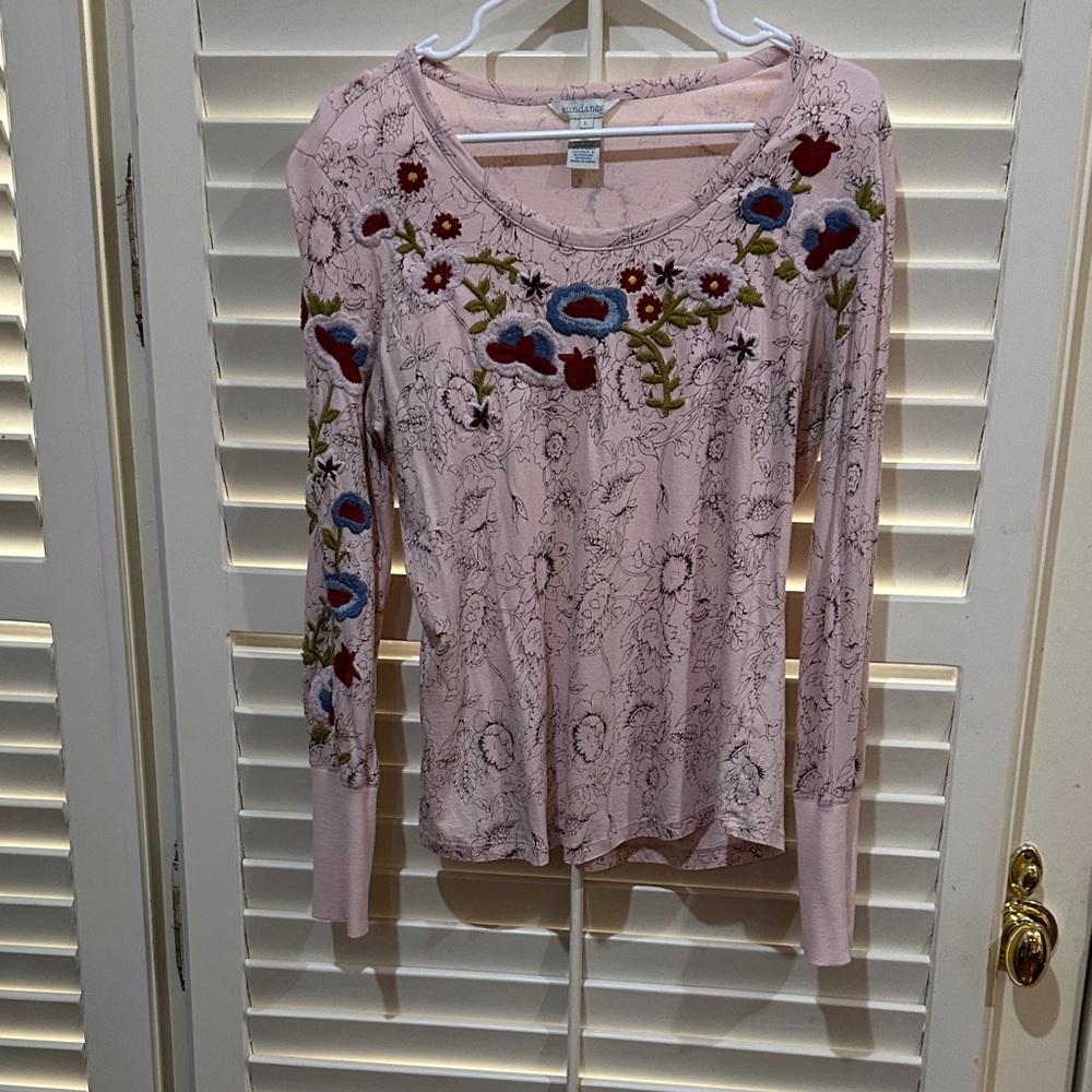 Sundance Pink Floral Embroidered Long Sleeve Top